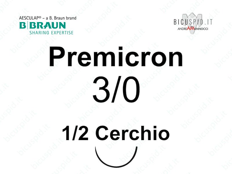 Premicron 3/0 - 1/2 Cerchio - Suture Chirurgiche Intrecciate non Assorbibili in Poliestere 