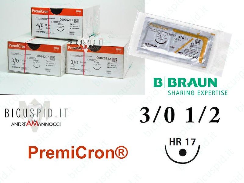 Premicron 3/0 - 1/2 Cerchio - Suture Chirurgiche Intrecciate non Assorbibili in Poliestere 