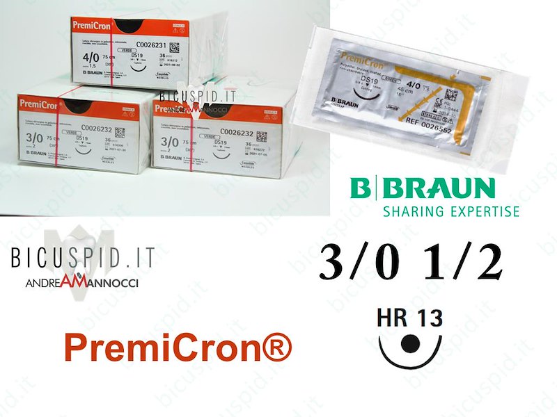 Premicron 3/0 - 1/2 Cerchio - Suture Chirurgiche Intrecciate non Assorbibili in Poliestere 
