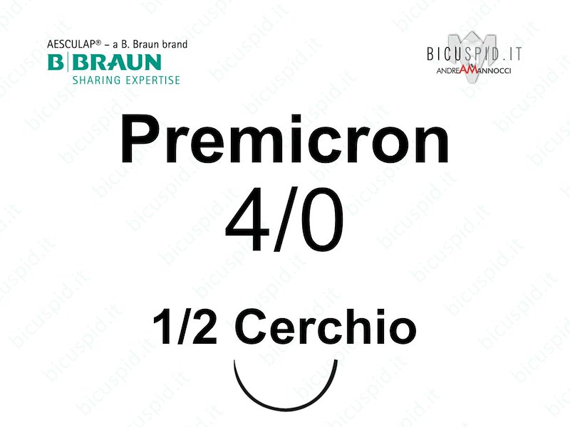 Premicron 4/0 - 1/2 Cerchio - Suture Chirurgiche Intrecciate non Assorbibili in Poliestere 