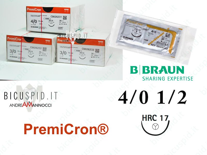 Premicron 4/0 - 1/2 Cerchio - Suture Chirurgiche Intrecciate non Assorbibili in Poliestere 