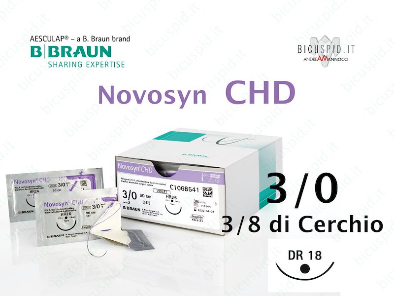 Novosyn CHD  3/0 -  3/8 di Cerchio - Sutura  Rivestita con Clorexidina Intrecciata ad Assorbimento Medio