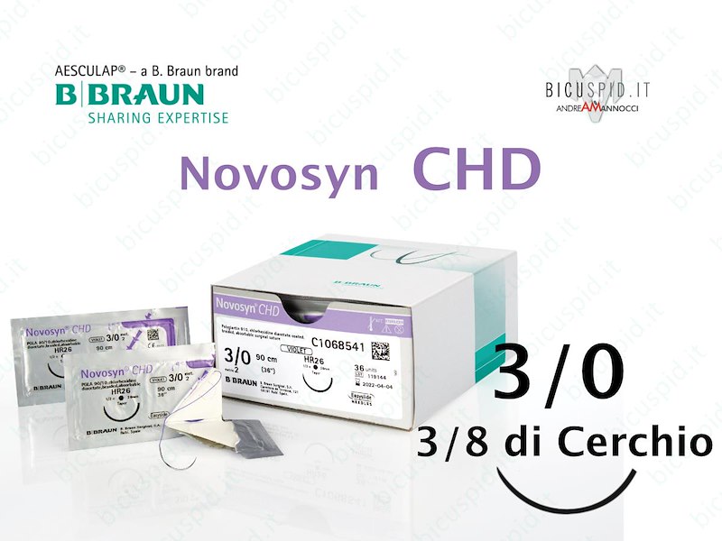 Novosyn CHD  3/0 -  3/8 di Cerchio - Sutura  Rivestita con Clorexidina Intrecciata ad Assorbimento Medio