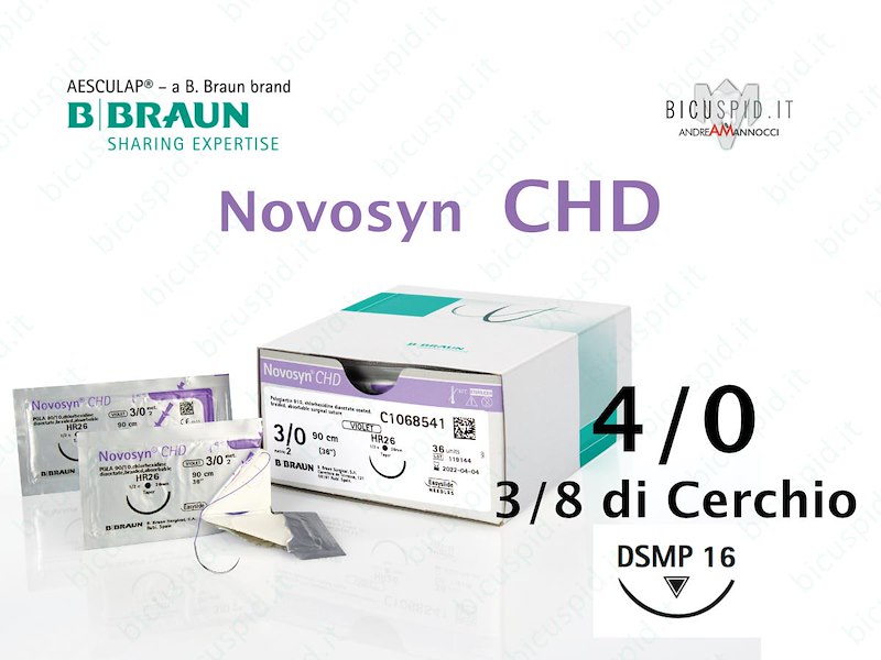 Novosyn CHD  4/0 -  3/8 di Cerchio - Sutura  Rivestita con Clorexidina Intrecciata ad Assorbimento Medio