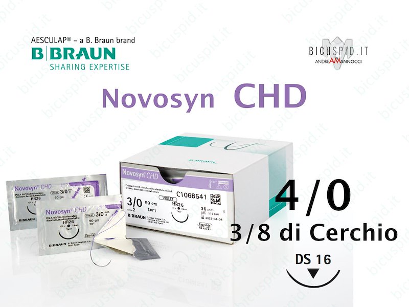 Novosyn CHD  4/0 -  3/8 di Cerchio - Sutura  Rivestita con Clorexidina Intrecciata ad Assorbimento Medio