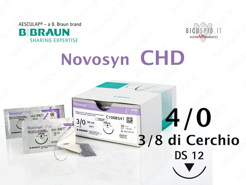 Novosyn CHD  4/0 -  3/8 di Cerchio - Sutura  Rivestita con Clorexidina Intrecciata ad Assorbimento Medio