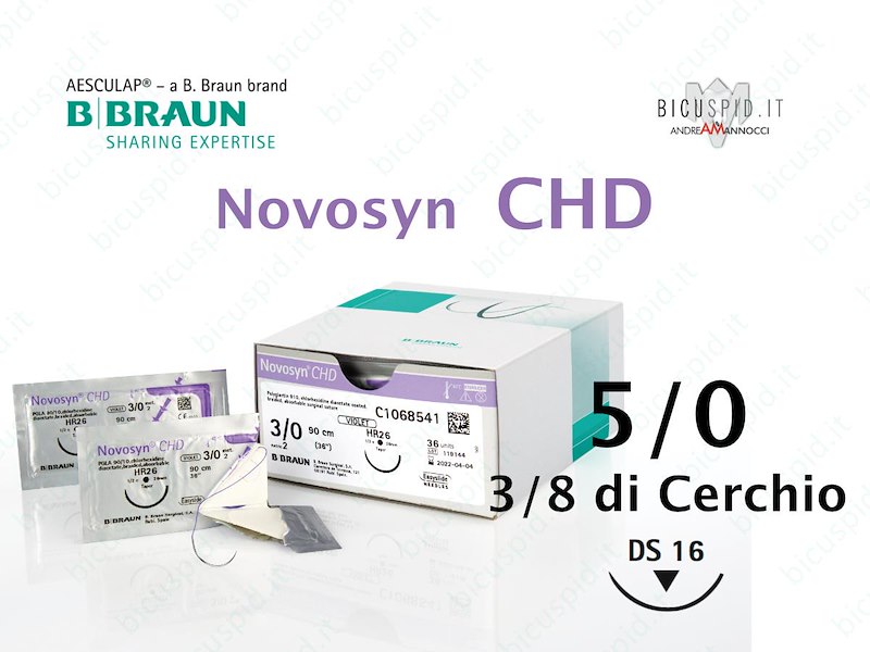 Novosyn CHD  5/0 -  3/8 di Cerchio - Sutura  Rivestita con Clorexidina Intrecciata ad Assorbimento Medio