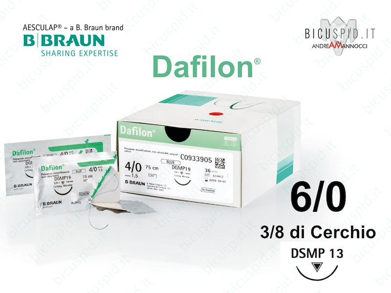 Dafilon 6/0 - 3/8 di Cerchio - Suture chirurgiche Monofilamento non assorbibile in poliammide BBraun