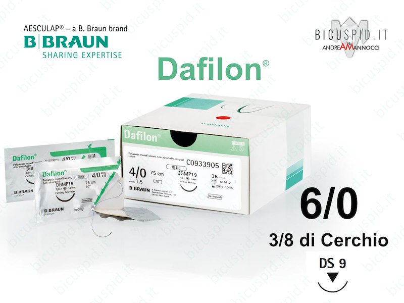 Dafilon 6/0 - 3/8 di Cerchio - Suture Chirurgiche Monofilamento non Assorbibile in Poliammide BBraun