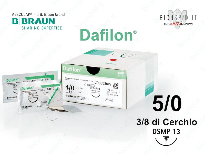 Dafilon 5/0 - 3/8 di Cerchio - Suture Chirurgiche Monofilamento non Assorbibile in Poliammide BBraun