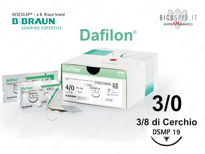 Dafilon 3/0 - 3/8 di Cerchio - Suture Chirurgiche Monofilamento non Assorbibile in Poliammide BBraun